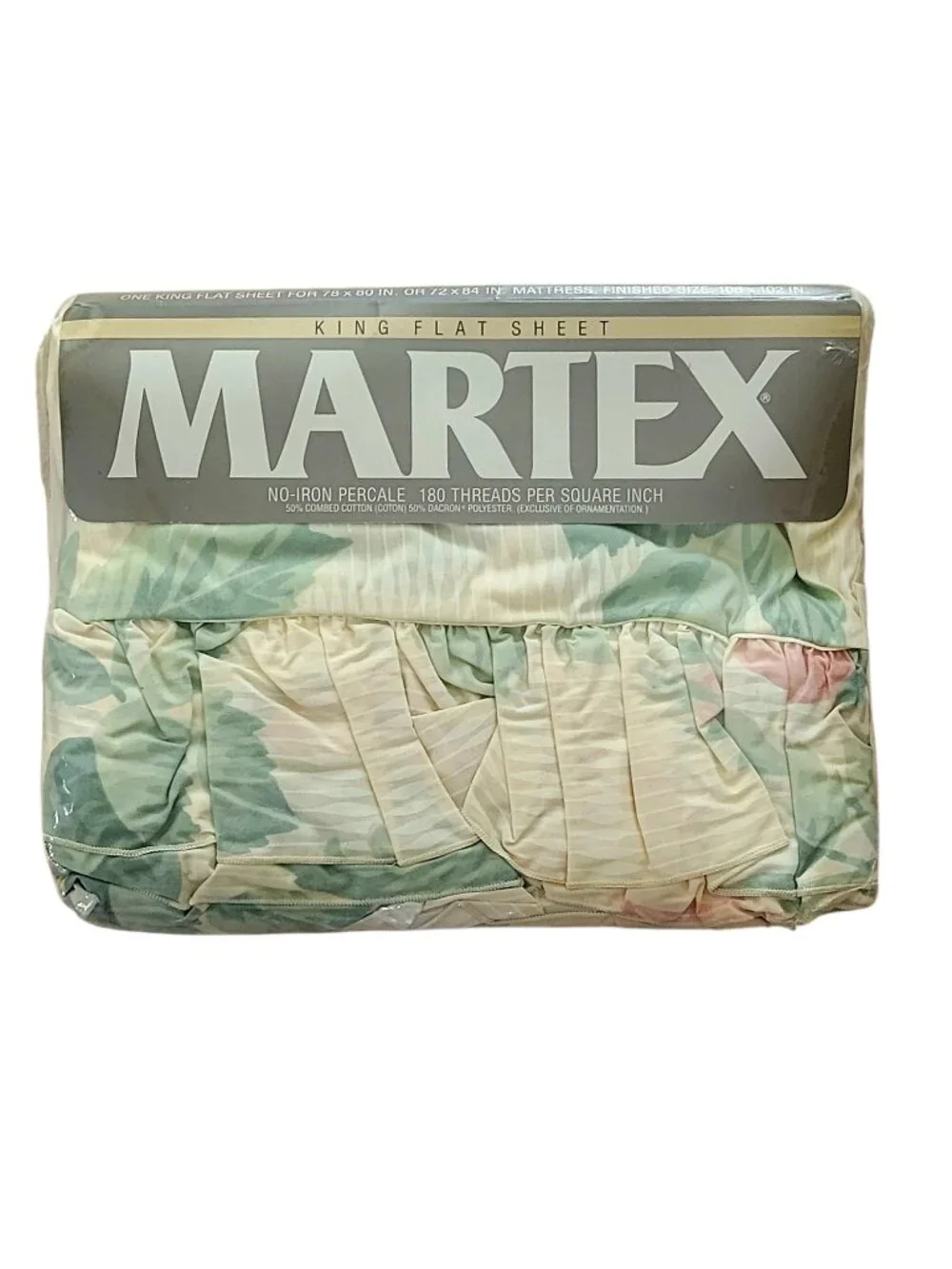 Vintage Martex Maggie’s Rose King Flat Sheet NOS Floral Pink Roses Percale 180TC